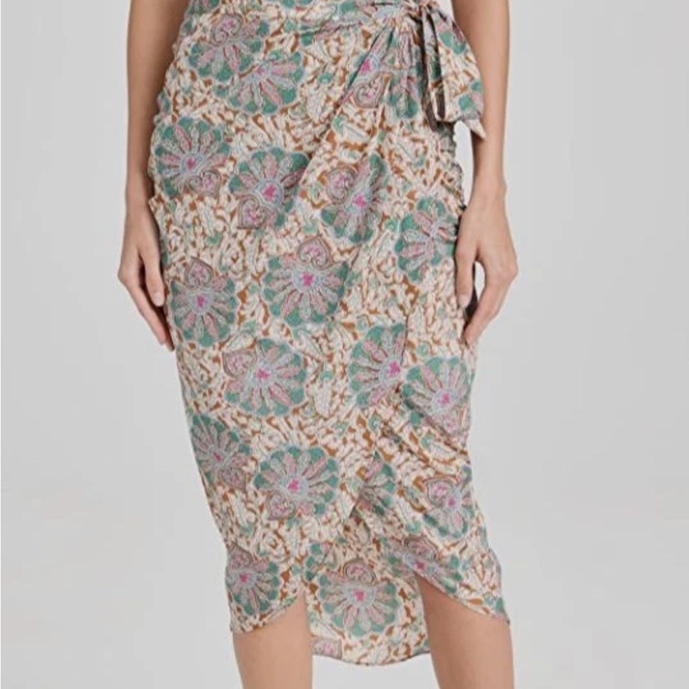 Veronica Beard Alliare midi silk skirt pink green 12 wrap